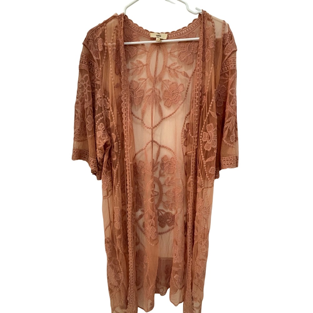 Entro Womens Floral Lace Sheer Cardigan Terracotta Boho Duster J9085 Small